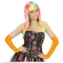 Vingerloze Handschoenen Satijn, Neon Oranje -Kostuums Met Halloween-Thema 00594 b