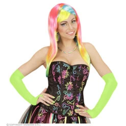 Vingerloze Handschoenen Satijn, Neon Groen -Kostuums Met Halloween-Thema 00595 b