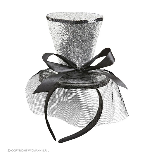 Zilveren Mini Hoge Hoed Met Sluier 3 Zilveren Mini Hoge Hoed Met Sluier