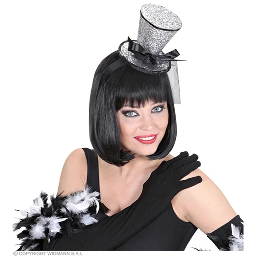 Zilveren Mini Hoge Hoed Met Sluier 4 Zilveren Mini Hoge Hoed Met Sluier - Afbeelding 2