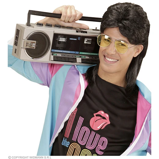 Pruik, Mullet Met Bril Zwart 4 Pruik, Mullet Met Bril Zwart - Afbeelding 2