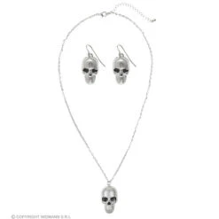 Ketting Zilver Met Schedels + Oorringen -Kostuums Met Halloween-Thema 03512 b