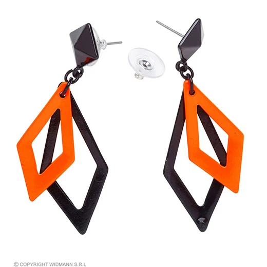 Oorbellen Ruit Neon, Zwart/oranje 3 Oorbellen Ruit Neon, Zwart/oranje