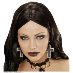 Oorbellen Kruis, Zwart/zilver -Kostuums Met Halloween-Thema 03565 b