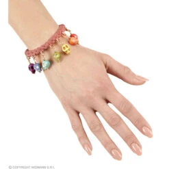Koord Armband Met 7 Gekleurde Schedels -Kostuums Met Halloween-Thema 03583 b