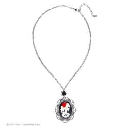 Ketting Met Zwarte Roos En Cameo Schedel -Kostuums Met Halloween-Thema 03587 b