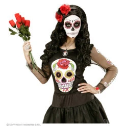 Ketting Met Zwarte Roos En Cameo Schedel -Kostuums Met Halloween-Thema 03587 d