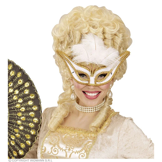Oogmasker Wit Met Goud En Veren 4 Oogmasker Wit Met Goud En Veren - Afbeelding 2