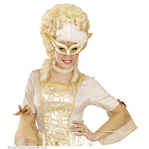 Oogmasker Wit Met Goud En Veren 5 Oogmasker Wit Met Goud En Veren - Afbeelding 3