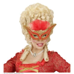 Oogmasker Rood Met Goud En Veren -Kostuums Met Halloween-Thema 03657 b