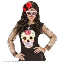 Oogmasker Dia De Los Muertos Zwart & Rood -Kostuums Met Halloween-Thema 03851 d