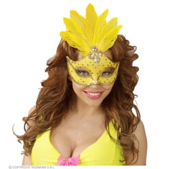 Oogmasker Brazilie Met Veren En Parels, Neon Geel 5 Oogmasker Brazilie Met Veren En Parels, Neon Geel -Kostuums Met Halloween-Thema 03866 b