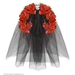 Hoofdband Rode Roos Met Schedel En Sluier