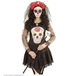 Hoofdband Rode Roos Met Schedel En Sluier -Kostuums Met Halloween-Thema 04133 d