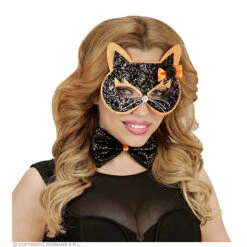 Oogmasker Kat Met Strikje 2 Kleuren Ass. -Kostuums Met Halloween-Thema 04139 b