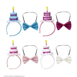 Hoofdband Met Strikje Happy Birthday, 4 Kleuren Ass.