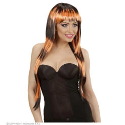 Pruik, Fashion Streaks Zwart/oranje -Kostuums Met Halloween-Thema 04428 b