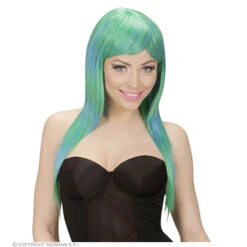 Pruik, Melange Fashion Lang Groen/blauw -Kostuums Met Halloween-Thema 04526 b