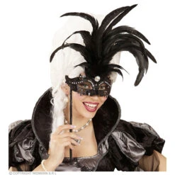 Oogmasker Met Stokje, Zwart Luxe Versie -Kostuums Met Halloween-Thema 04708 b