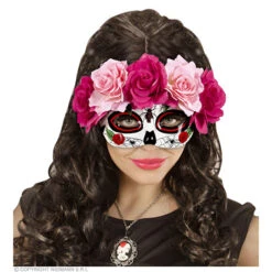 Oogmasker Dia De Los Muertos Met Rode/rose Rozen 5 Oogmasker Dia De Los Muertos Met Rode/rose Rozen -Kostuums Met Halloween-Thema 04783 b