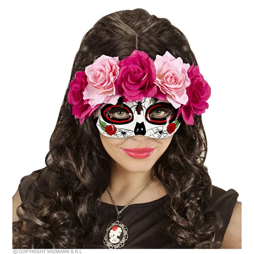 Oogmasker Dia De Los Muertos Met Rode/rose Rozen 4 Oogmasker Dia De Los Muertos Met Rode/rose Rozen - Afbeelding 2