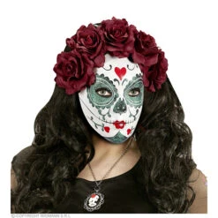 Masker Dia De Los Muertos Met Burgundy Rozen -Kostuums Met Halloween-Thema 04787 b