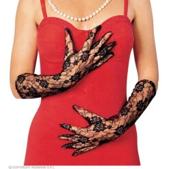 Kanten Handschoenen Zwart, Lang