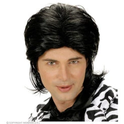 Pruik, Wetlook Lang Haar Man Zwart