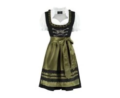 Dirndl Jurkje 3-delig Zwart Met Olijfgroen -Kostuums Met Halloween-Thema h 2522 vorne
