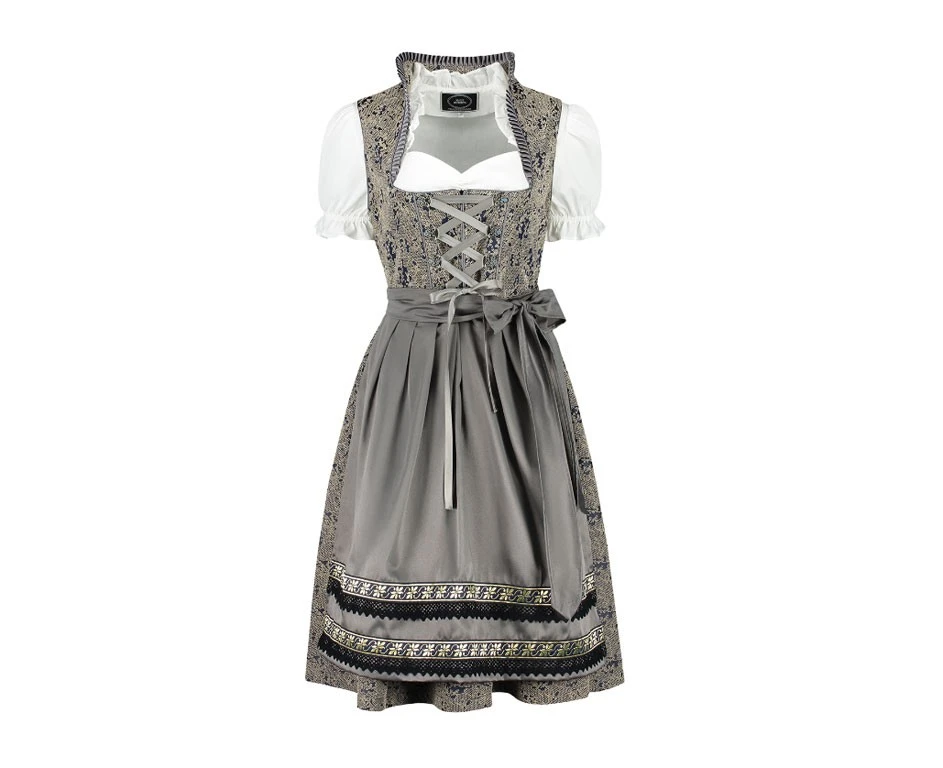 Dirndl Jurkje 3-delig Donkerbeige/blauw 4 Dirndl Jurkje 3-delig Donkerbeige/blauw - Afbeelding 2